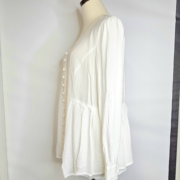 Soft Surroundings Small Boho Crinkle Button Front Off White Long Sleeve Blouse - Picture 4 of 16